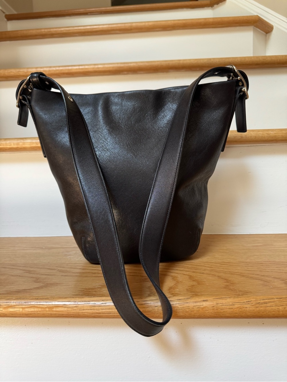 Vintage Coach Small Duffle Sac 9186 Black Leather Shoulder Bag